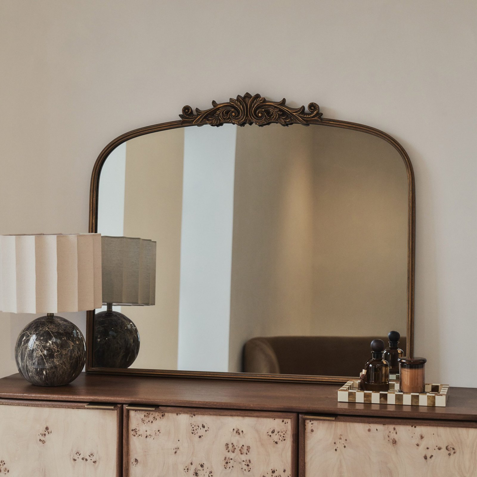 Amelia - Gold Arched Metal Overmantle Mirror 100cm x 87cm