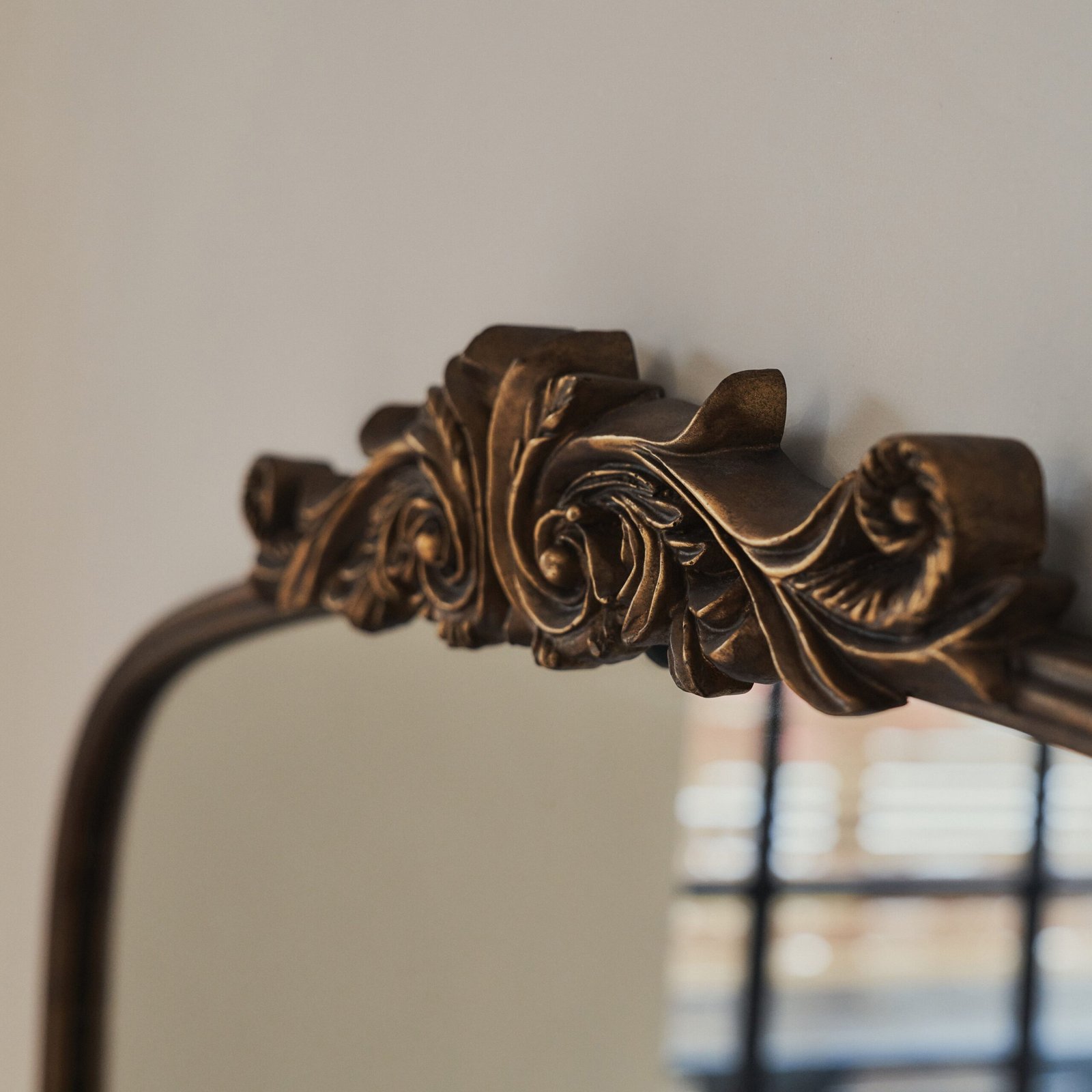 Amelia - Gold Arched Metal Overmantle Mirror 100cm x 87cm - Image 7