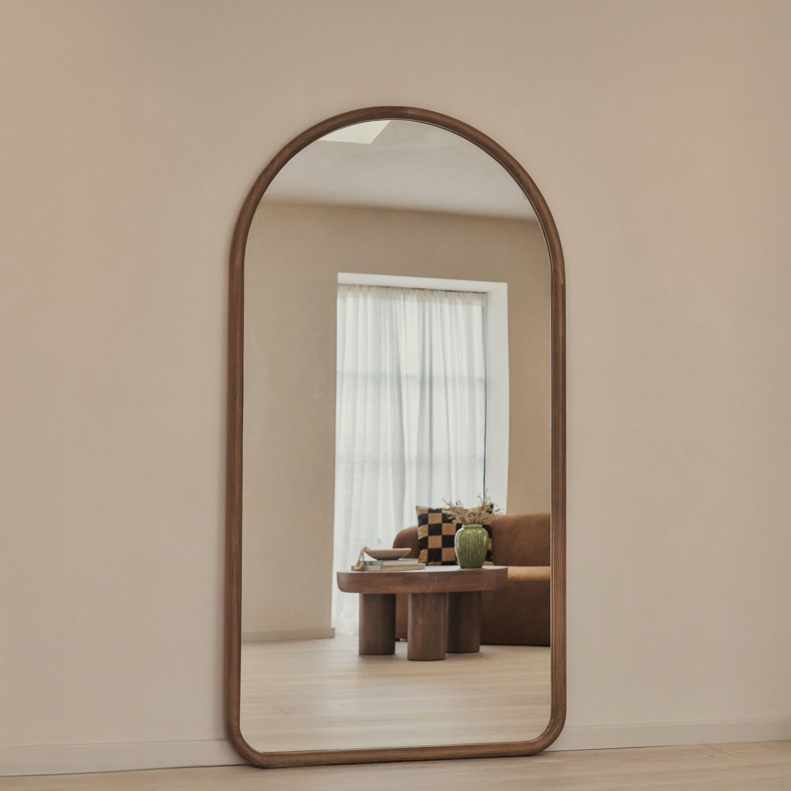 Amora - Extra Large Full Length Arched Warm Wood Mirror 190cm x 100cm