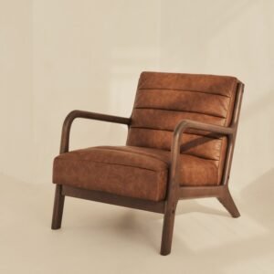 Hudson - Leather Accent Chair Windsor Tan Brown & Dark Wood