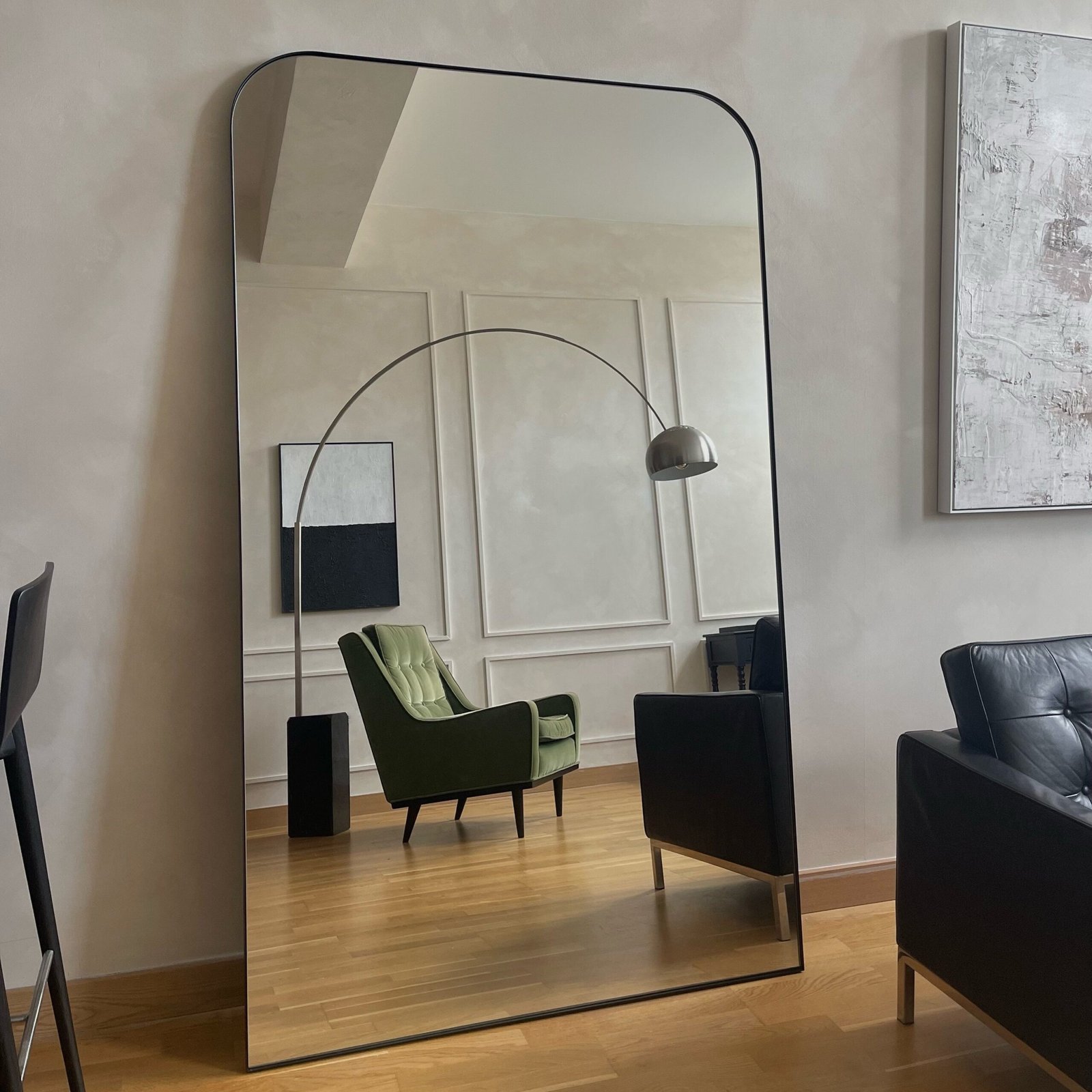 Theo - Full Length Black Curved Metal Extra Large Mirror 200cm x 120cm