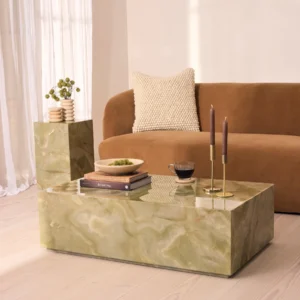 Atella Green Onyx Rectangular Premium Solid Marble Coffee Table