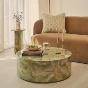 Atella Green Onyx Round Premium Solid Marble Coffee Table